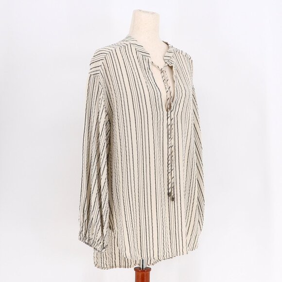 FREE PEOPLE Rhythm of the Night Striped Bishop Sleeve Crepe Tunic Top Size S - Picture 6 of 11